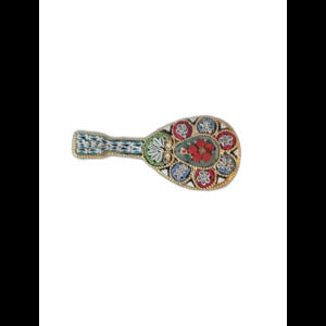 Brooch Banjo Vintage Micro Mosaïque Carrelage Signé Italie Coloré Floral Or Pin